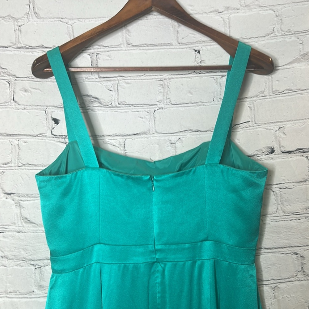 J. Crew Collection Green Satin-Like Ruffle Hem Dress Size 10 Excellent Condition - Picture 6 of 10